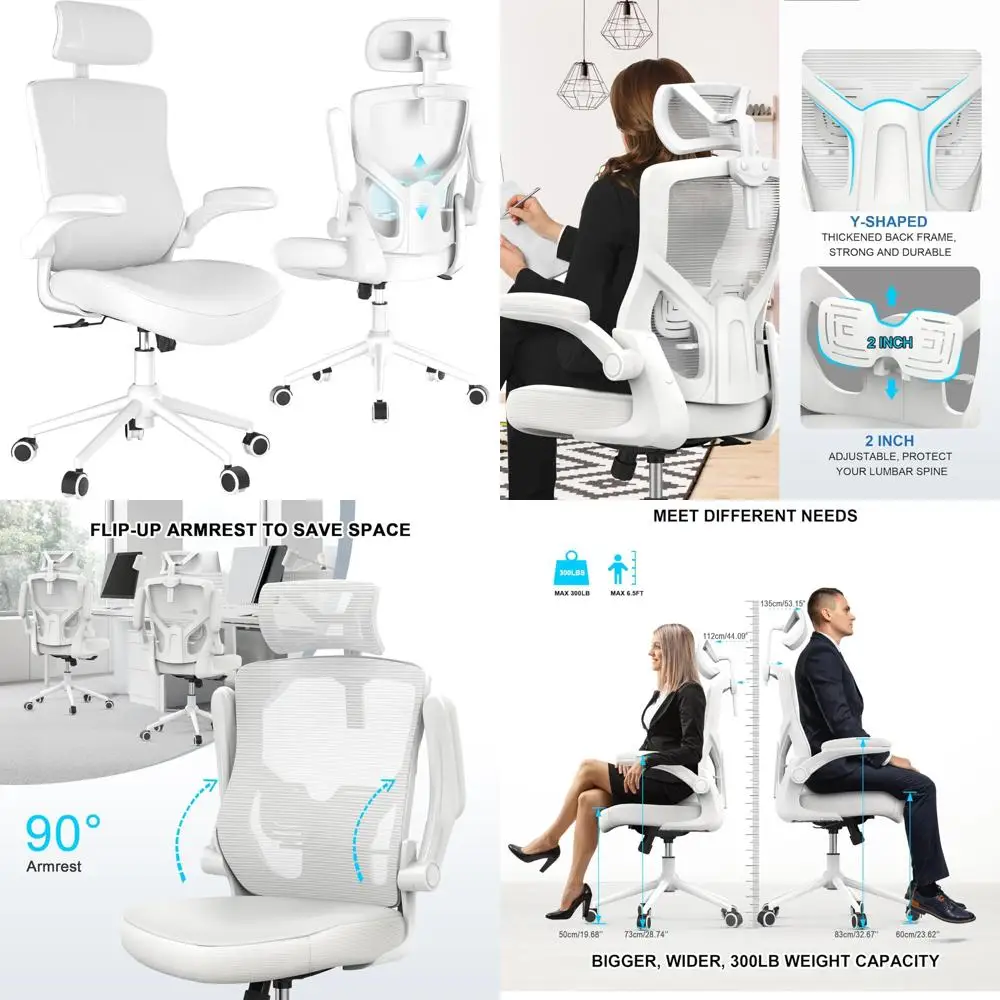 

Ergonomic High-Back Computer Chair with Adjustable Headrest, Flip-Up Arms, Lumbar Support and Comfortable Seat