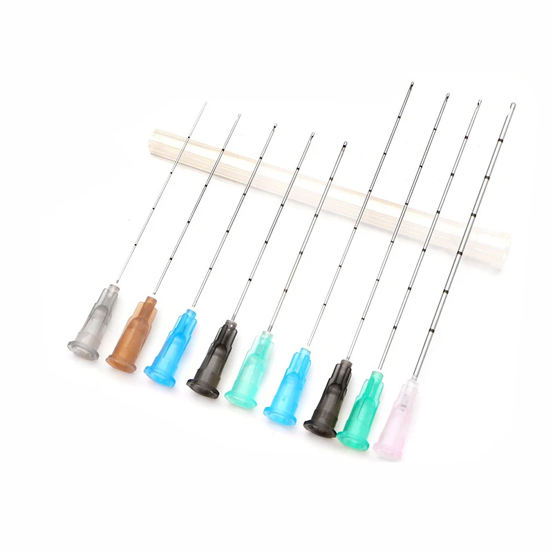 Wegwerp Fijne Micro Canule Voor Filler Injectie 18G 21G 22G 23G 25G 27G 30G Vlakte Uiteinden Notched Endo Blunt Tip Naalden, 10Sets