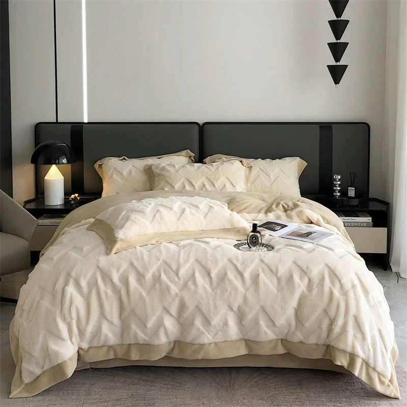 

Winter Thickened Milk Fleece 4pcs Bedding Sets for Adult Warm Comforter Bedding Sets for Home Bedroom