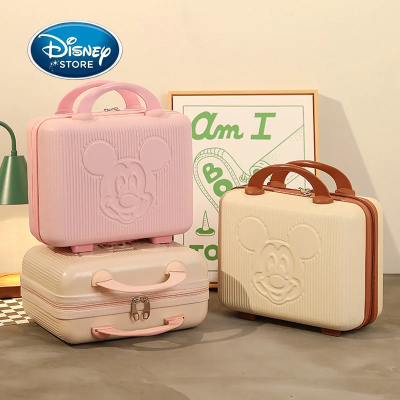 Disney 14 Inch Solid Color Travel Suitcase Mickey Avatar Relief Mini Square Women Luggage Cosmetic Case Boarding Carrying Case