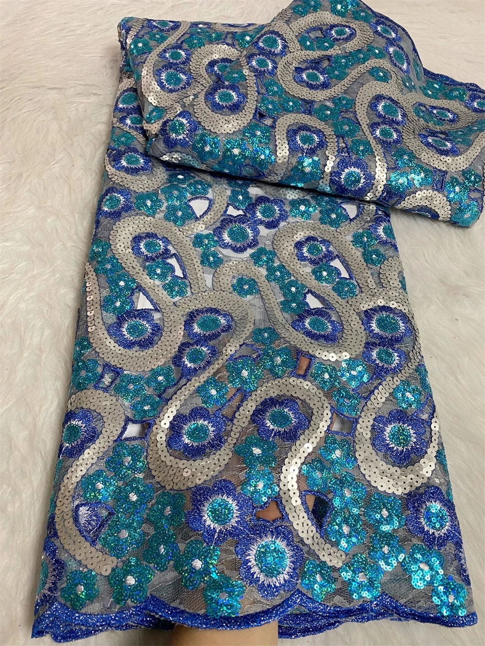 5 Yards White Guipure Lace Fabric African Cord Lace Fabric 2024 High Quality Nigerian Water Soluble Material WIth Sequins Dress