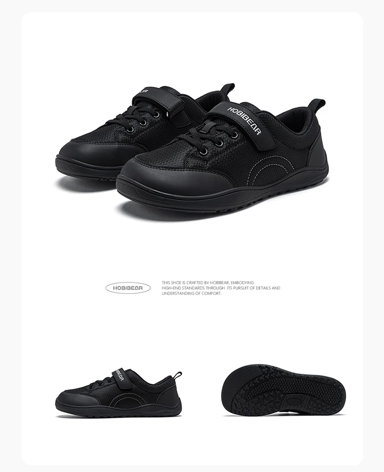 HOBIBEAR Breitpassform Kinderschuhe Barfuß-Sneaker mit Klettverschluss Kunstleder Mesh Leichte Zero-Drop Laufschuhe – Detail 16