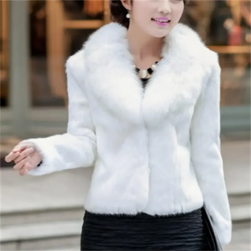 Women Imitation Fur Coats Tops Fashion Slim Fur Outwear Ladies Short Soft Fox Fur Collar Rabbit Fur Coat Overcoats Autumn Jacket