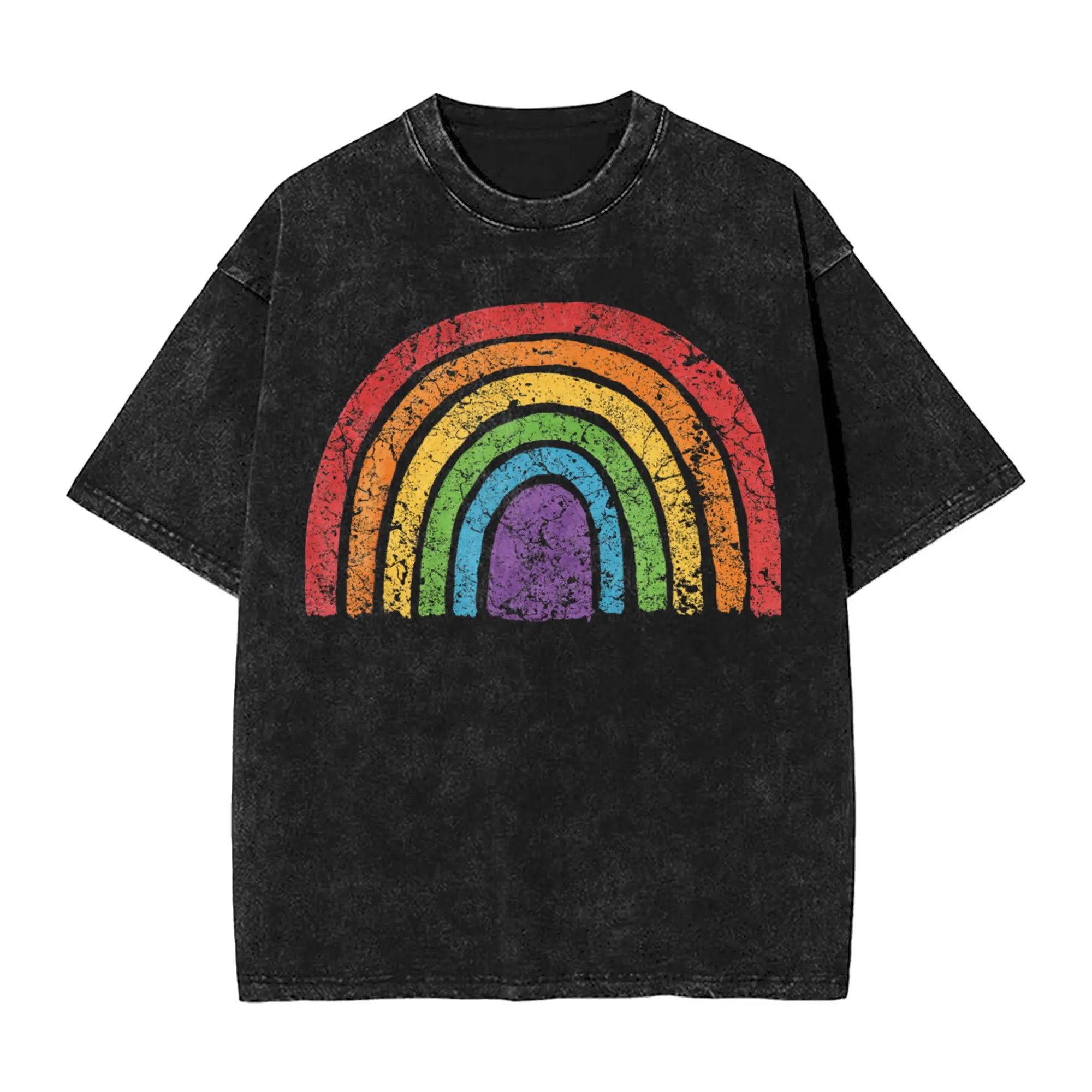 LGBTQ Rainbow T Shirts Hip Hop Washed Oversize T-Shirts Gay Pride LGBT Awareness Ally Vintage Men Women Tops Graphic Tee Shirt