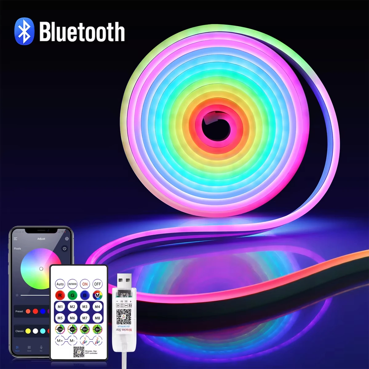 Pop rgbic neon led luzes de tira 5v usb bluetooth app controle à prova dwaterproof água corda fita diy mesa jogos sala decoração para casa iluminação