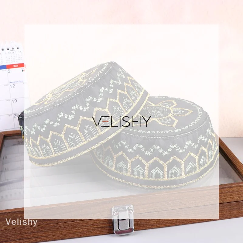 Polyester Embroidery Men Prayer Caps Arab Muslim Leisure Saudi Arabia Hat Headscarf Clothing Turban Saudi Cap Cotton