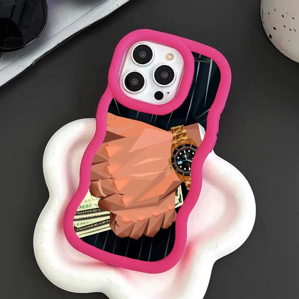 

Fashion Wolf Wall Phone Case for iPhone 17 16 15 14 13 12 11 Air Pro Max Plus Red Soft TPU Wavy Edge Cover