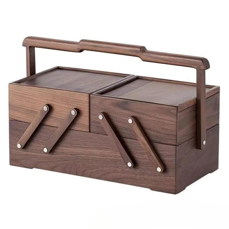 

New Chinese-style foldable desktop storage box Solid wood Wenwan walnut bracelet Buddha bead box