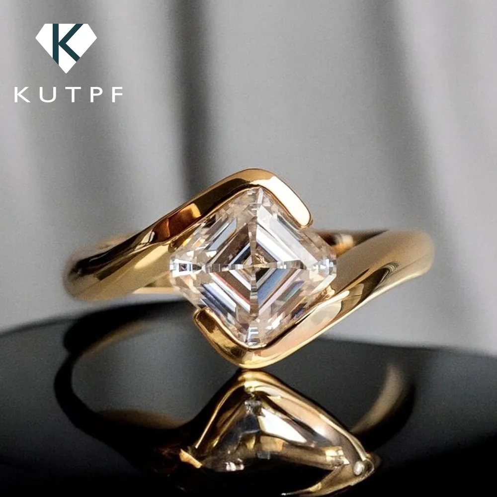 

Обручальные кольца с муассанитом 1 карат, огранка Asscher для женщин, комплект с полурамкой, свадебное кольцо с бриллиантом, сертифицированное серебро 925 пробы, обручальное кольцо