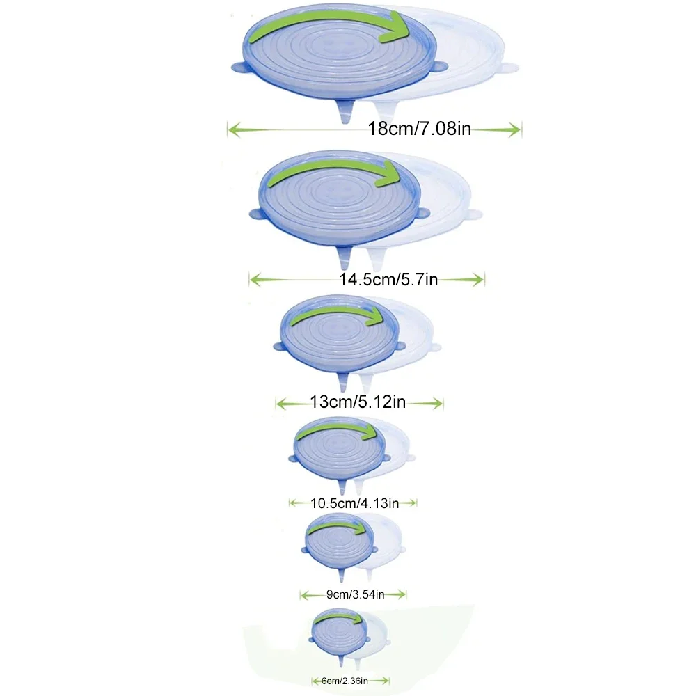6 ชิ้นซิลิโคนอาหาร,Reusable Airtight ยืดฝาปิดสําหรับจานชาม, universal รอบห้องครัวคอนเทนเนอร์อุปกรณ์เสริม