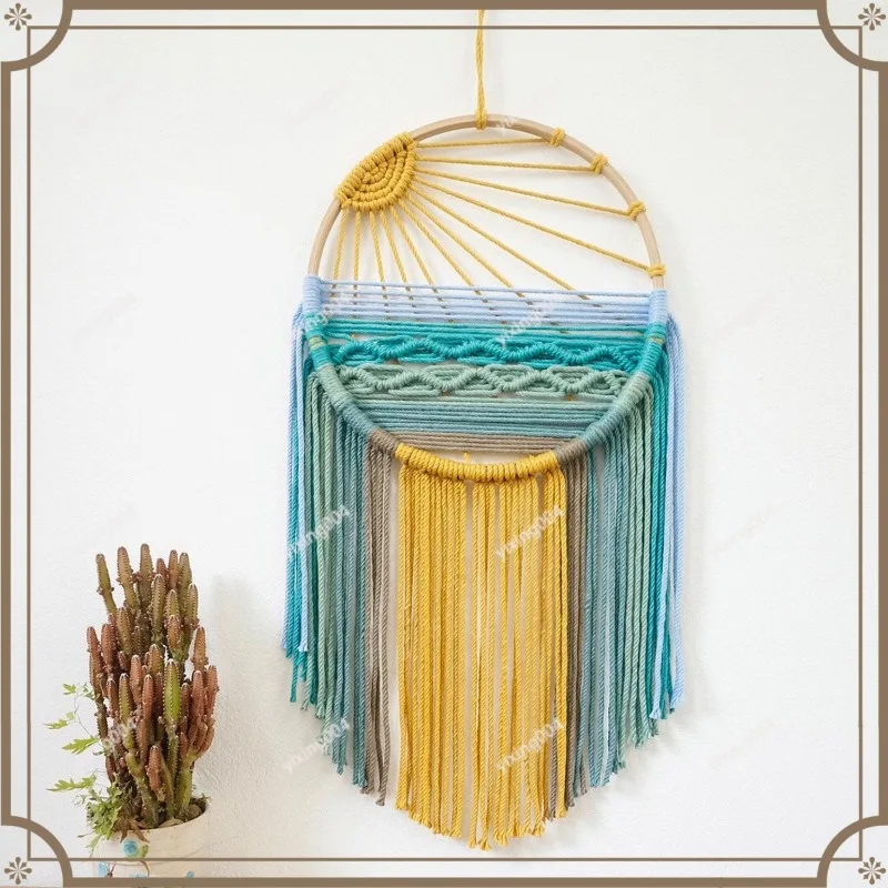 

Handmade Woven Wall Tapestry, Creative Sunset Design Cotton Rope Room Wall Ornament