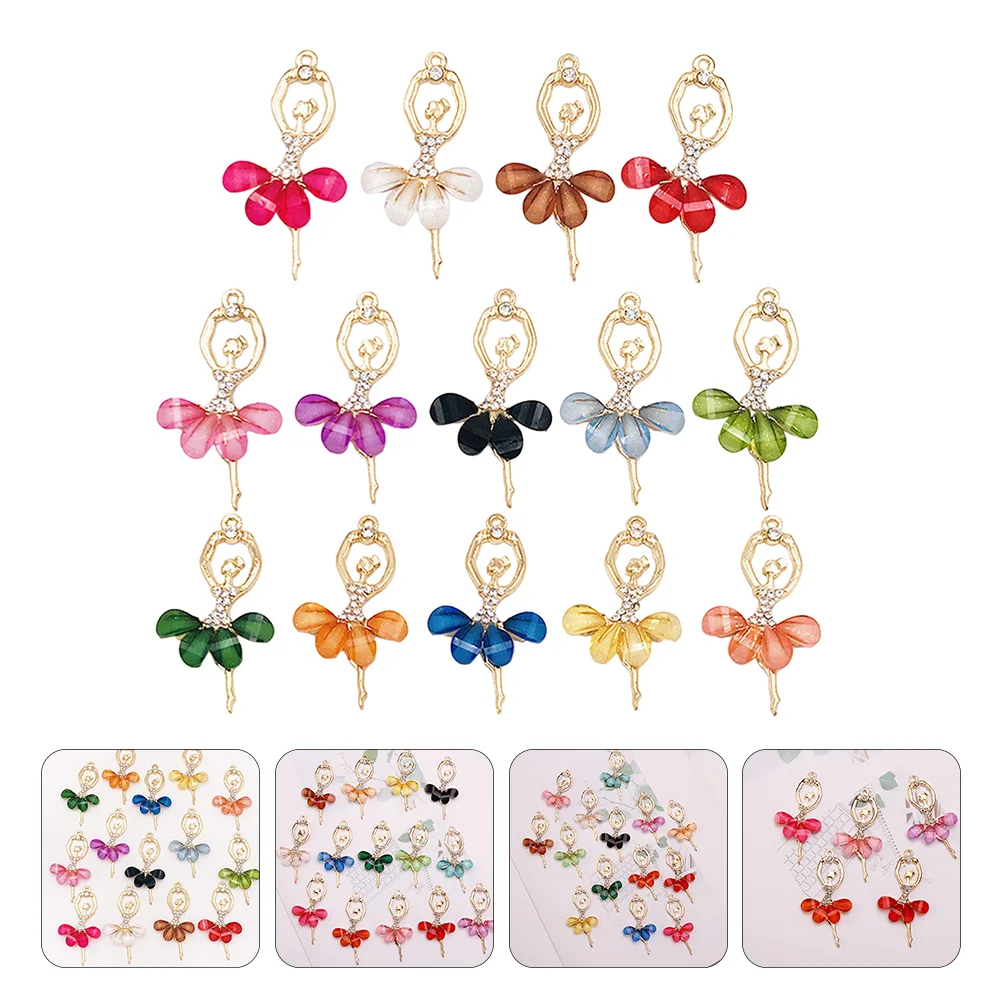 14 Pcs Ballet Girl Pendant Charm Necklace Dancer Charms Jewelry Holder for Pendants Making Supply Alloy DIY