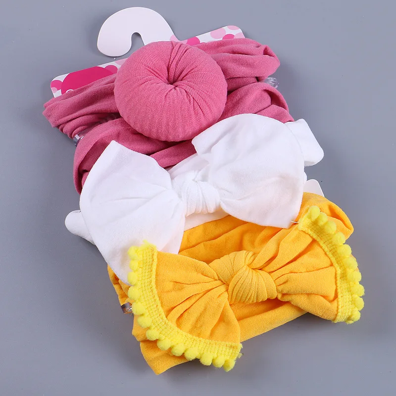 3Pcs/Set Solid Color Soft Nylon Elastic Baby Headband Bows Newborn Baby Girl Headbands Hair Accessories Girls Handwear