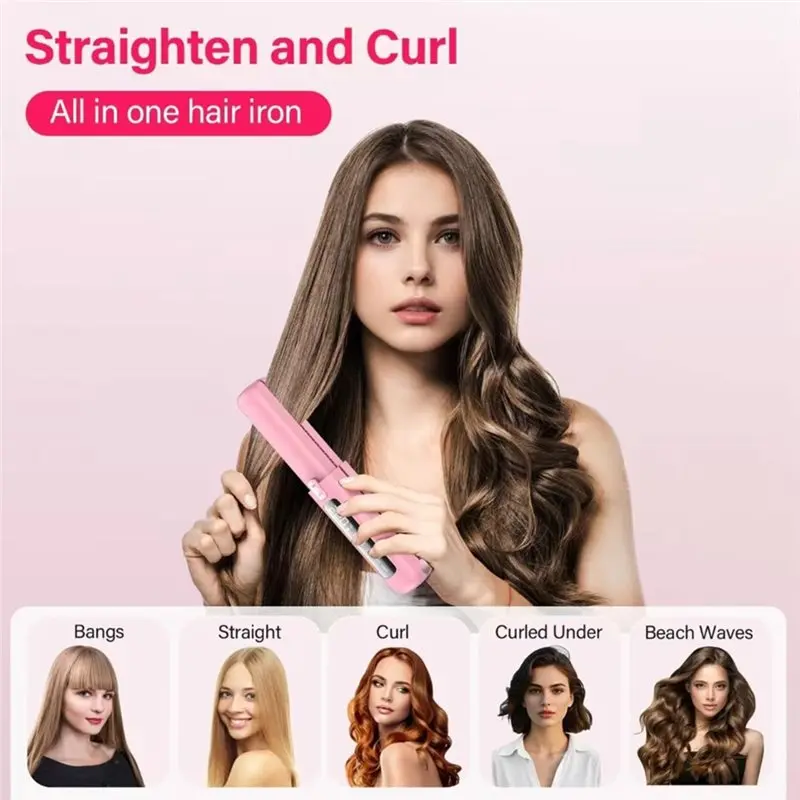 [new-a38f】-usb-rechargeable-cordless-hair-straightener-and-curler-2-in-1-with-4500mah-battery-10s-fast-heating-pink