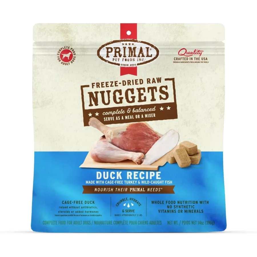 Nuggets de comida para perros cruda liofilizada primimal Pato completo y equilibrado También se utiliza como Topper o treat Premium Sin cereales saludables