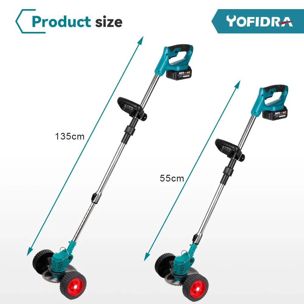 Yofidra 12000RPM Electric Folding Lawn Mower Cordless Grass Lawn Trimmer Adjustable Handheld Power Tool For Makita 18V Battery