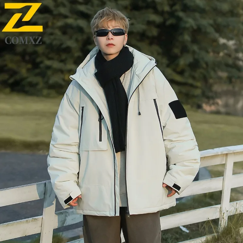

COMXZ 2025 Winter New Parkas Graphene Workwear Hooded Cotton Coat Loose Fit Puffer Jacket Thickened Outerwear Daily Wear