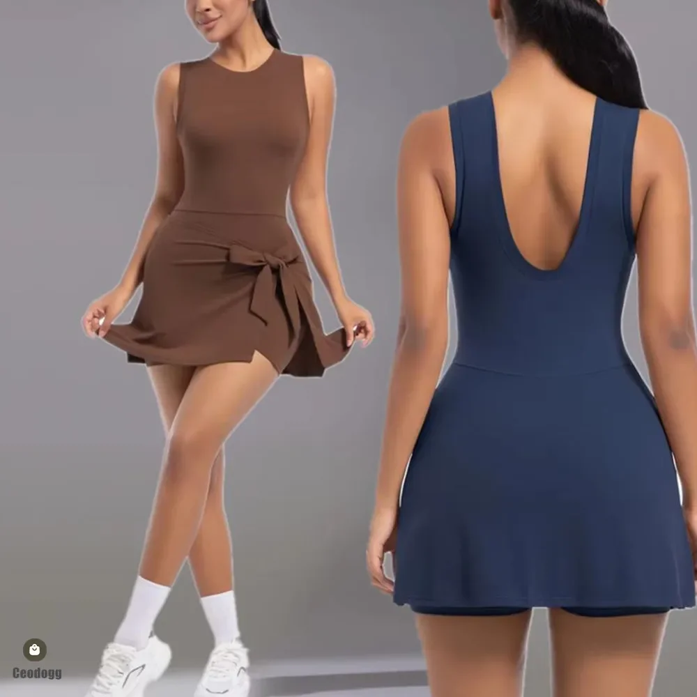 

No Pad Women Tracksuit Yoga Set One Piece Jumpsuit Workout Skirt Rompers Sportswear Gym Set Workout Clothes for Women Romper