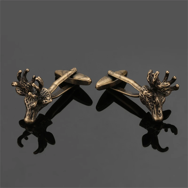 DY High quality brass material back to ancient design deer head Cufflinks Men\'s French shirt Cufflink wholesale Jewelry