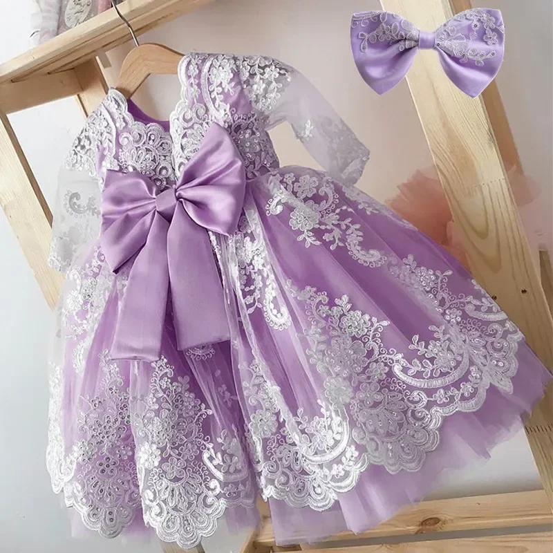 12M Baby Girls 1st Birthday Baptism Dresses Luxury Embroidery Elegant Princess Party Gown Wedding Gala Kids Flower Lace Dresses