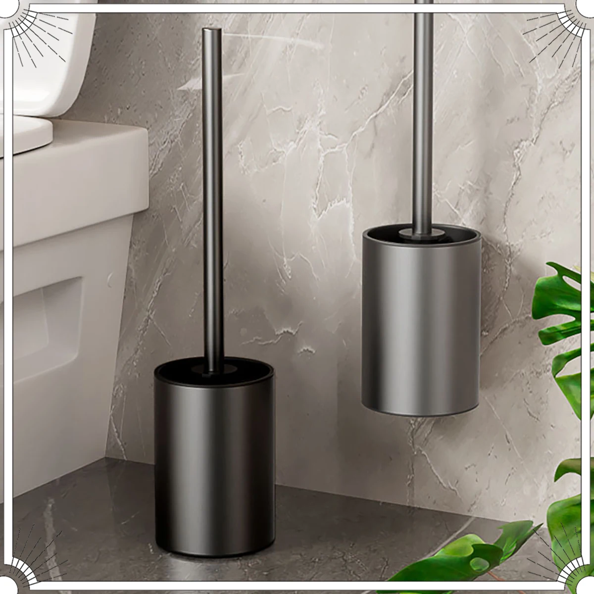 

Bathroom Brush Holder Toilet Cleaning Tools Space Aluminum Wall Mounted No Drill Vertical Toilet Brush Bathroom Accessories