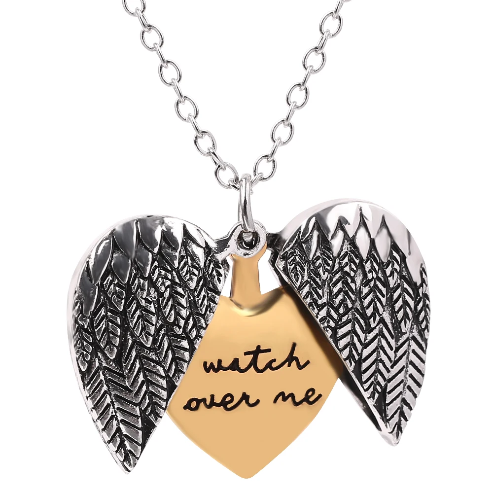 Fashion Jewelry Open Locket Wing Heart Pendant Necklace Double-layer Engraved Over Me Choker Necklace for Women Men Gift