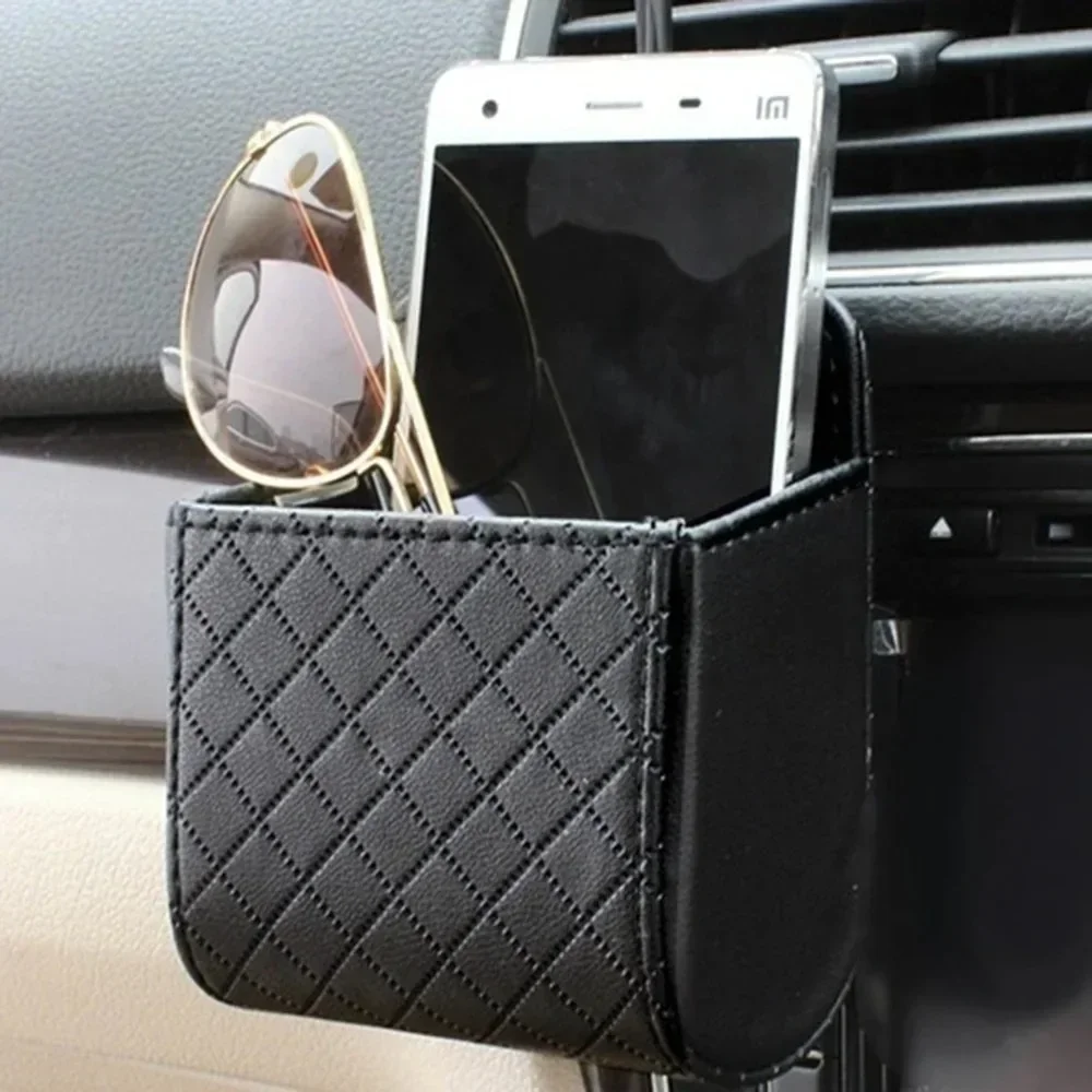 STONEGO Universal Leather Car Phone Holder and Air Vent Trash Bag - Mobile Phone Pouch