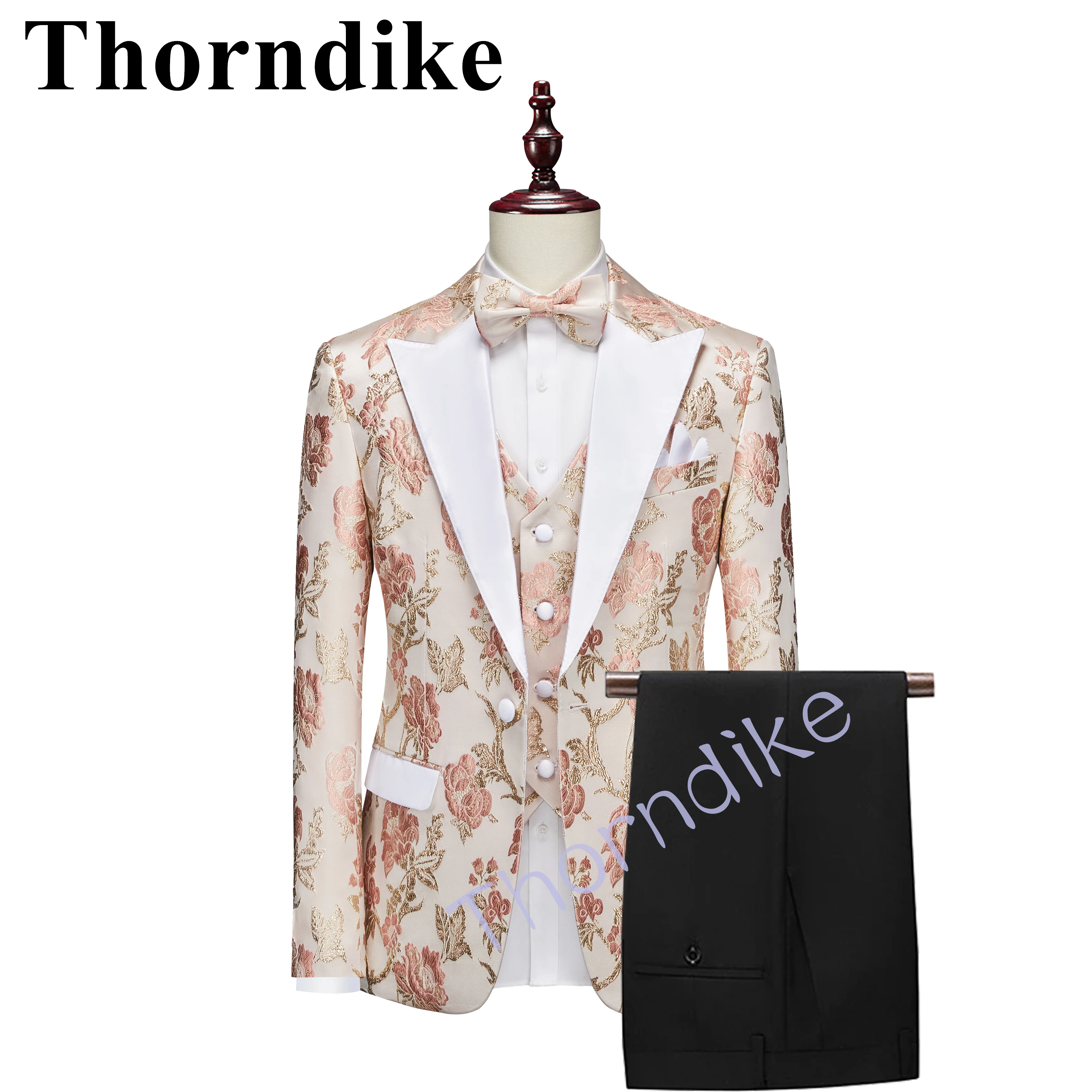 Thorndike New Men\'s Green Fashion Jacquard Special Fabric Suit Custom Groom Suit Wedding Tuxedo Elegant 3 Piece Set