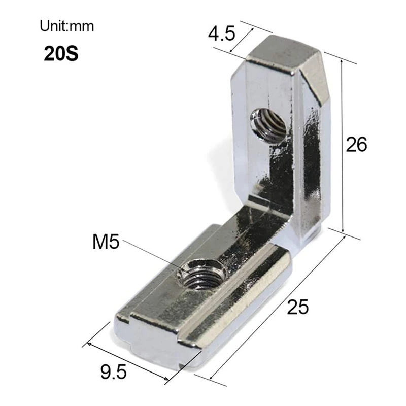 Joint de connecteur d'angle intérieur en forme de L, fente en T, profilé d'extrusion d'aluminium, fente de la série 100, 6mm, 2020 pièces