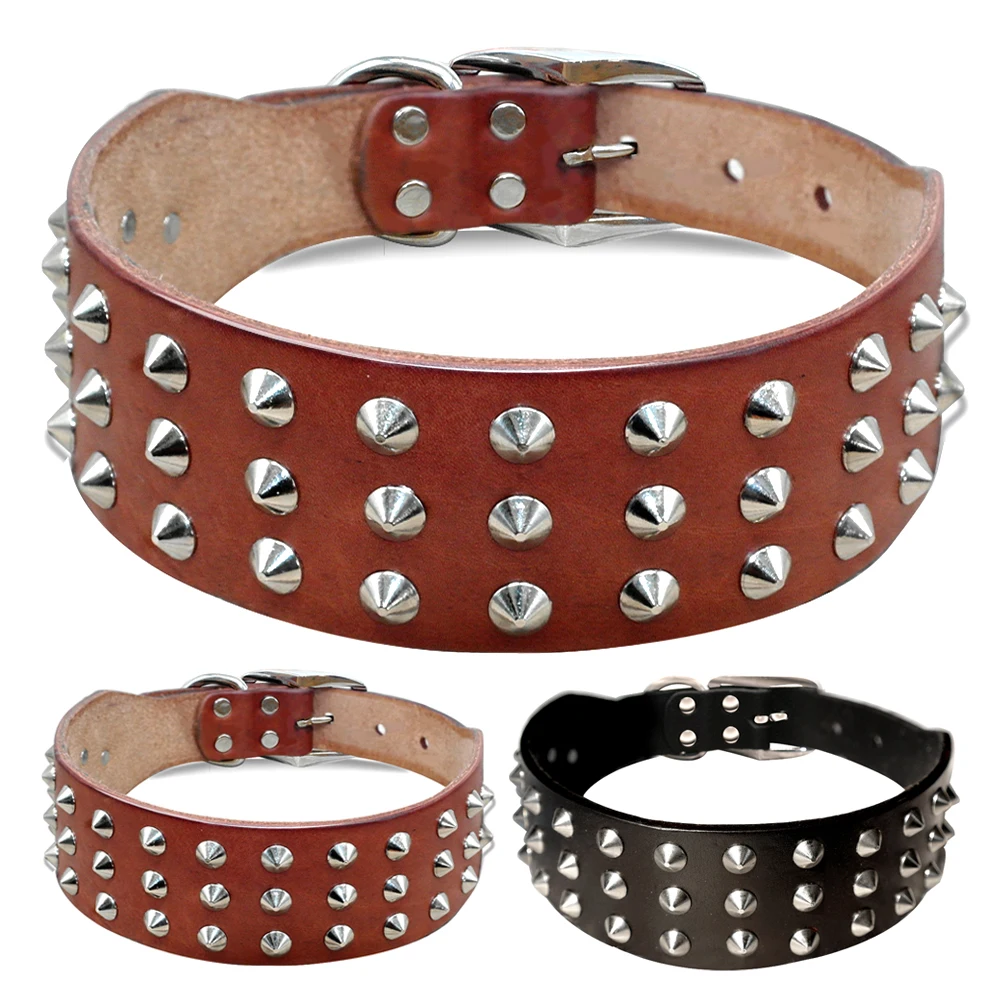 Spiked Studded Leather Dog Collar For Small Medium Dogs Bulldog Adjustable Anti-Bite Puppy Neck Strap Collars Pet Accessories