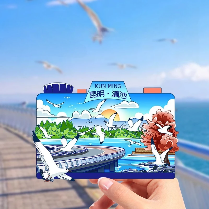 

kunming City scenery Wooden Chinoiserie Fridge Magnet sticker,Magnetic Creative Landmark Travel Souvenir,refrigerator sticker