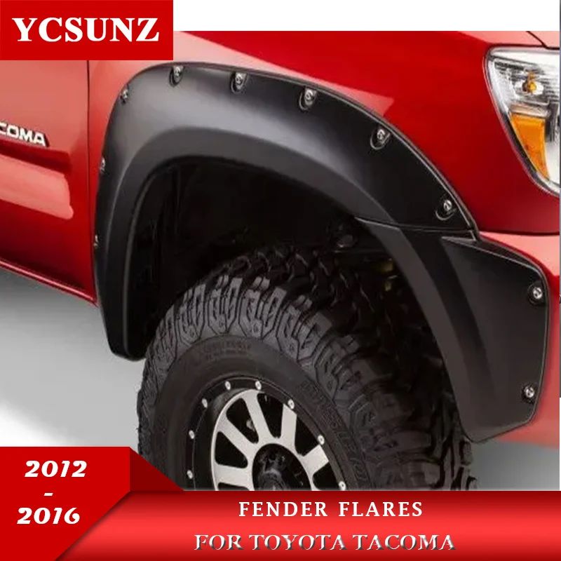 Black Wheel Arch Mudguards Fender Flare For Toyota Tacoma 2012 2013 2014 2015 2016 Double Cabin Pocket Rivet Nut