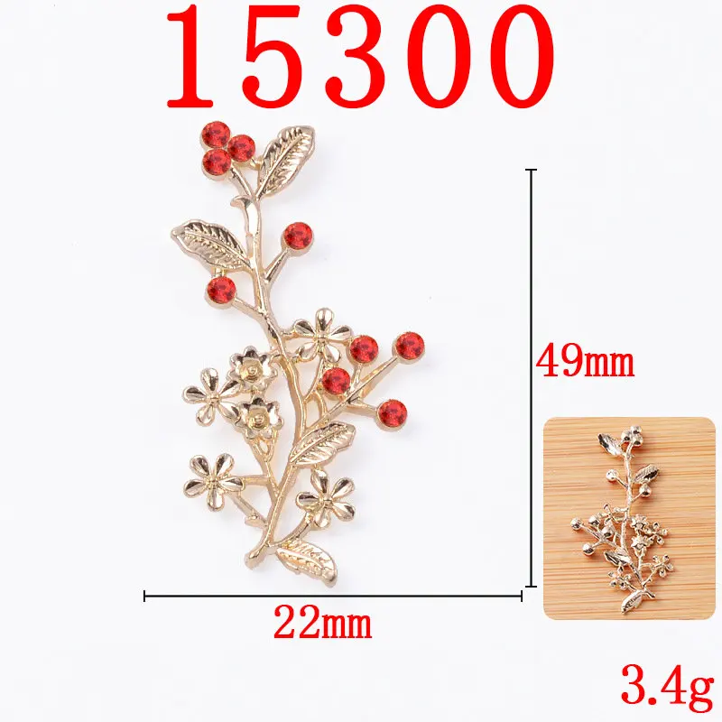 10 Pcs/Lot Alloy Branch Gold Red Rhinestone Buttons Pendants Decorative Jewelry Earrings Choker Hair DIY Jewelry Accessories