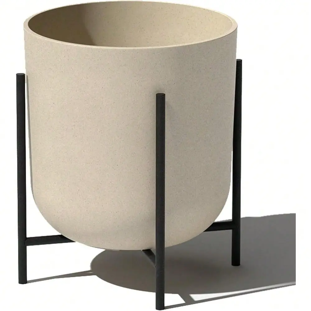 

Series Raised Lima Planter Round Planter For Patio Balcony PlasticStone Composite W Metal Plant Stand Modern Decor For Plants