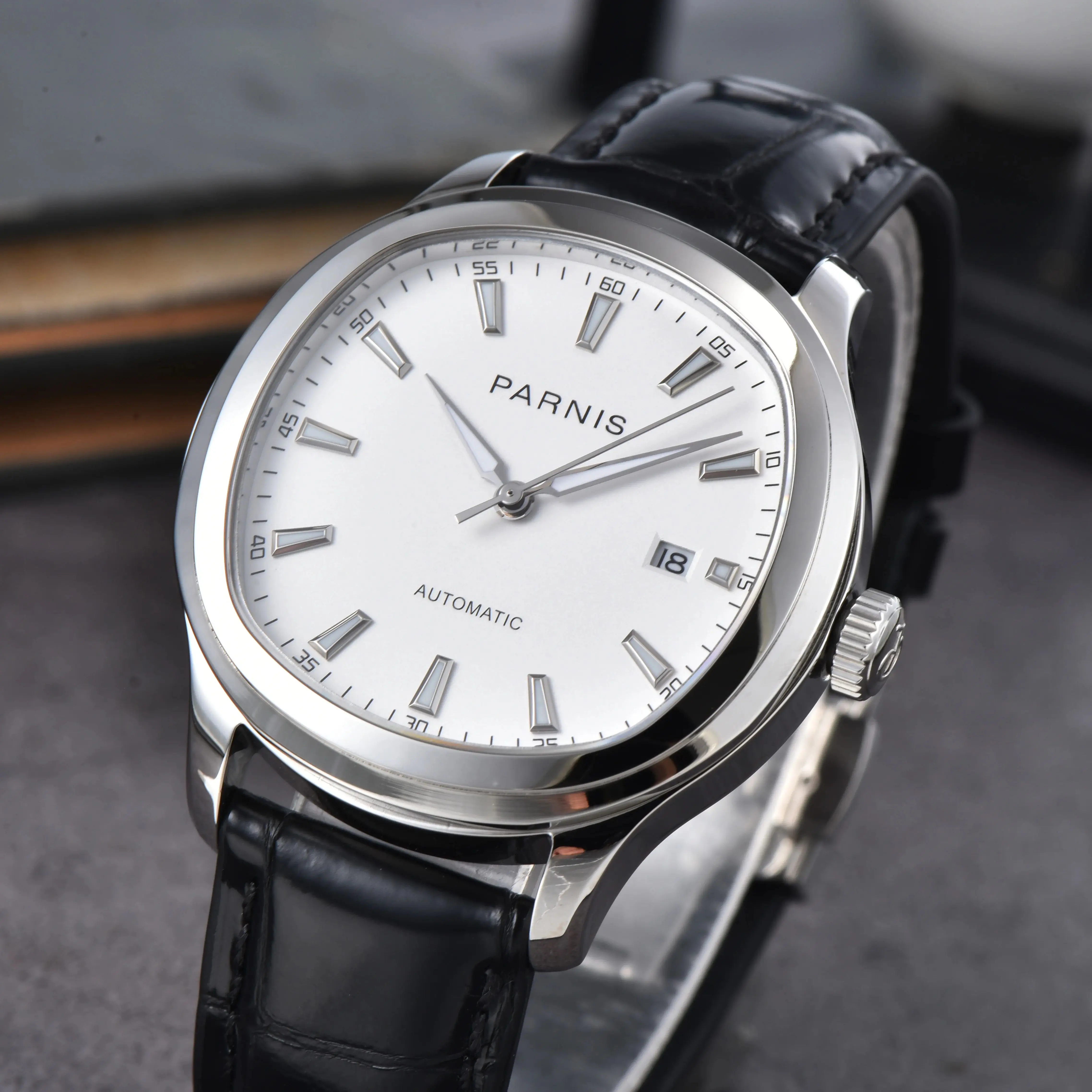 2025 ファッションパーニス 41 ミリメートルシルバーケースメンズ自動機械式時計サファイアクリスタル高級御代田 8215 腕時計男性用リロイギフト