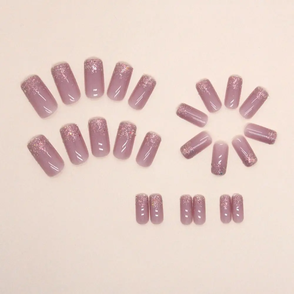 Novo longo quadrado unhas falsas glitter aurora flores ondulado imprensa em unhas destacáveis dicas de unhas francesas diy