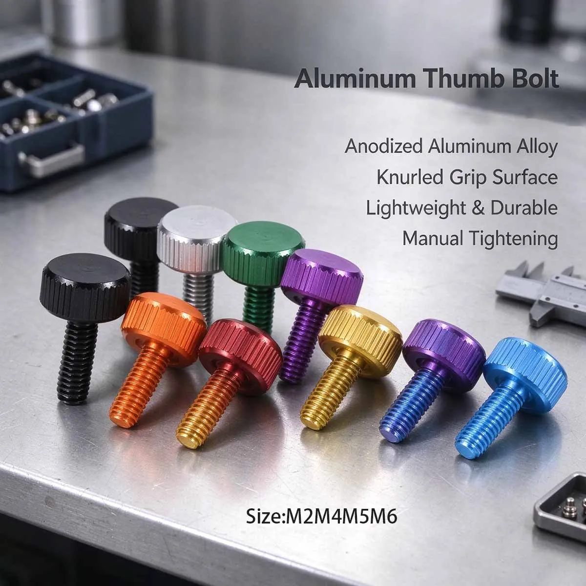 5PCS Colourful Aluminum Knurl Flat Head Hand Tighten Thumb Screw Manual Adjustment Bolts M2 M2.5 M2.6 M4 M5 M6
