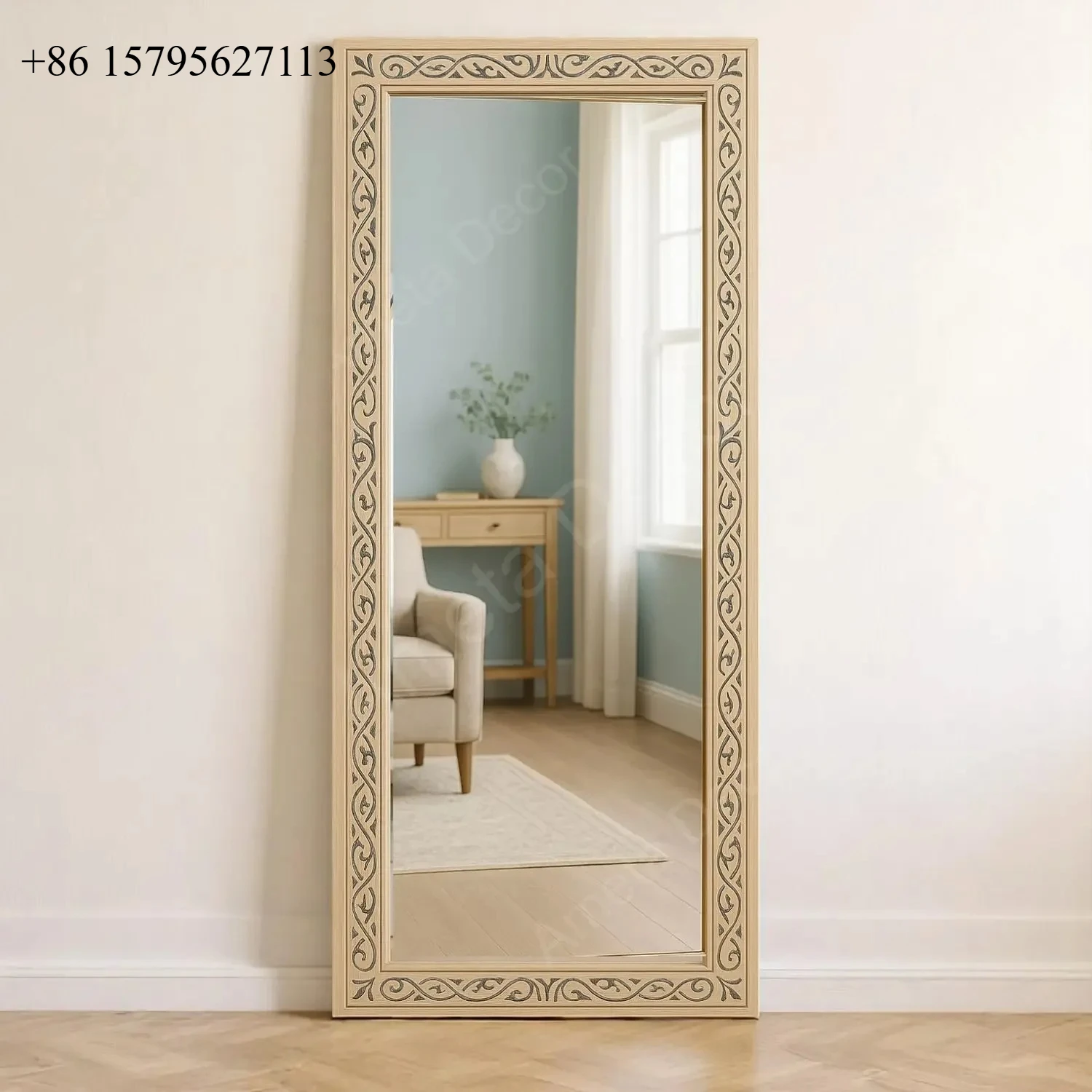 

Vintage full-length mirror home living room bedroom full-length mirror clothing store, carved floor mirror CQY