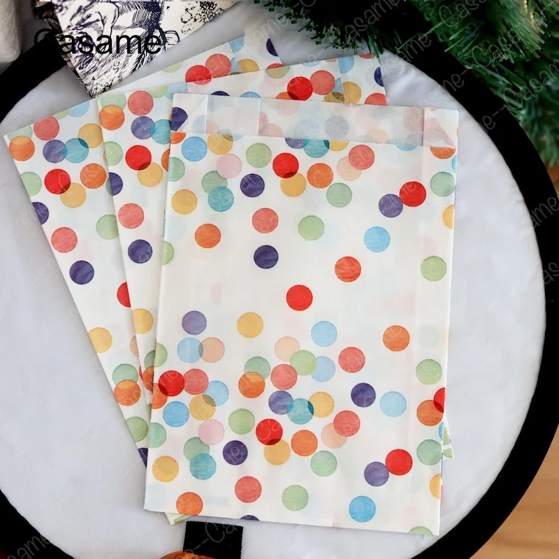 10 Stück, Geschenktüten (3,0 x 3,51 x 19,0 cm), bunte Punkte-Musterbeutel, ölbeständige Papier-Goodie-Beutel, Leckerli-Beutel, Süßigkeiten, Kekse, Kekse
