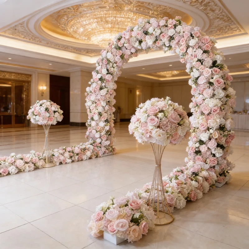 

Искусственная розовая цветочная композиция, украшение для сцены на открытом воздухе, свадебная сцена, украшение на месте, арка, цветочная композиция