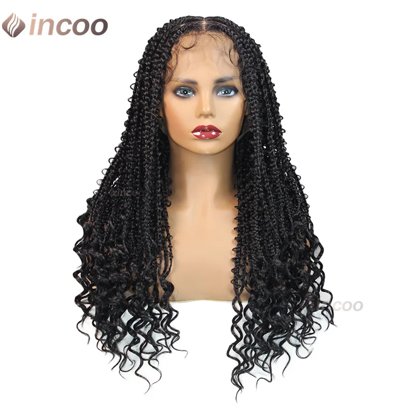 24 "ผีเสื้อกล่องวิกผมถักสังเคราะห์ Cornrow ลูกไม้เต็มกล่อง Braided Wigs สําหรับผู้หญิงสีดําธรรมชาติผมเด็ก 360 วิกผมลูกไม้