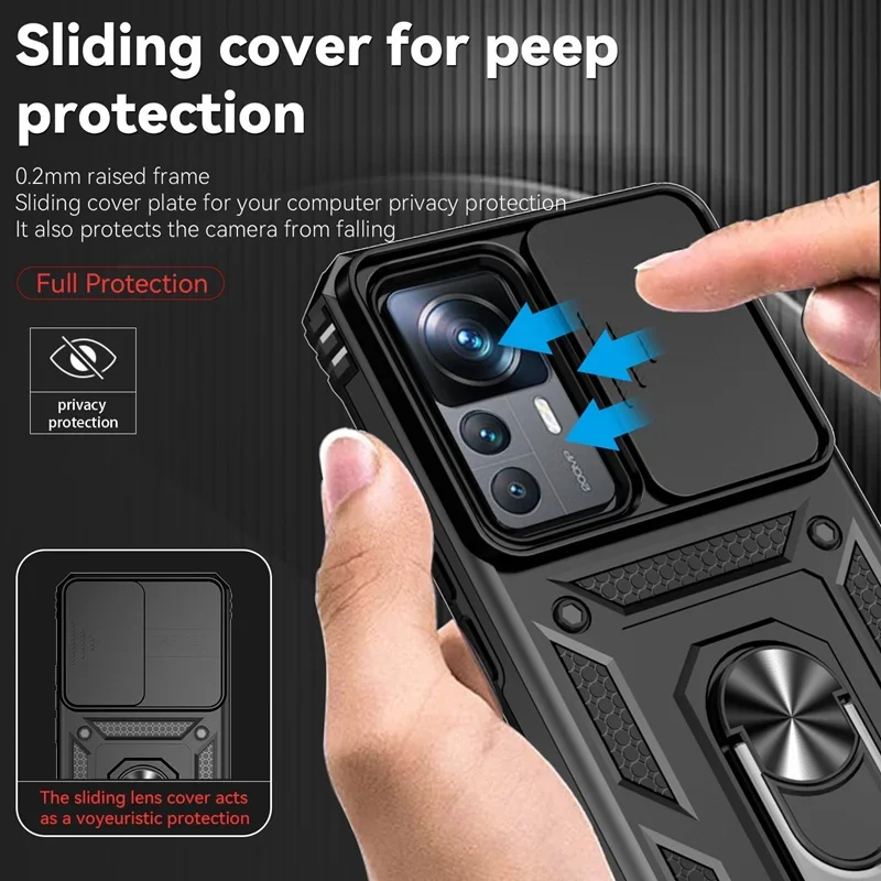 Slide Camera Bescherming Case Voor Xiaomi Redmi Note 10 Pro Max Note10 Note 10S 10S Redmi 10 2022 10C 10A Ring Stand Armor Cover