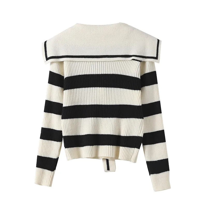 Sweaters Women Designed Sailor Collar Striped New Autumn Fashion Temperament Versatile Casual Long-sleeved Pullovers Schoolgirls