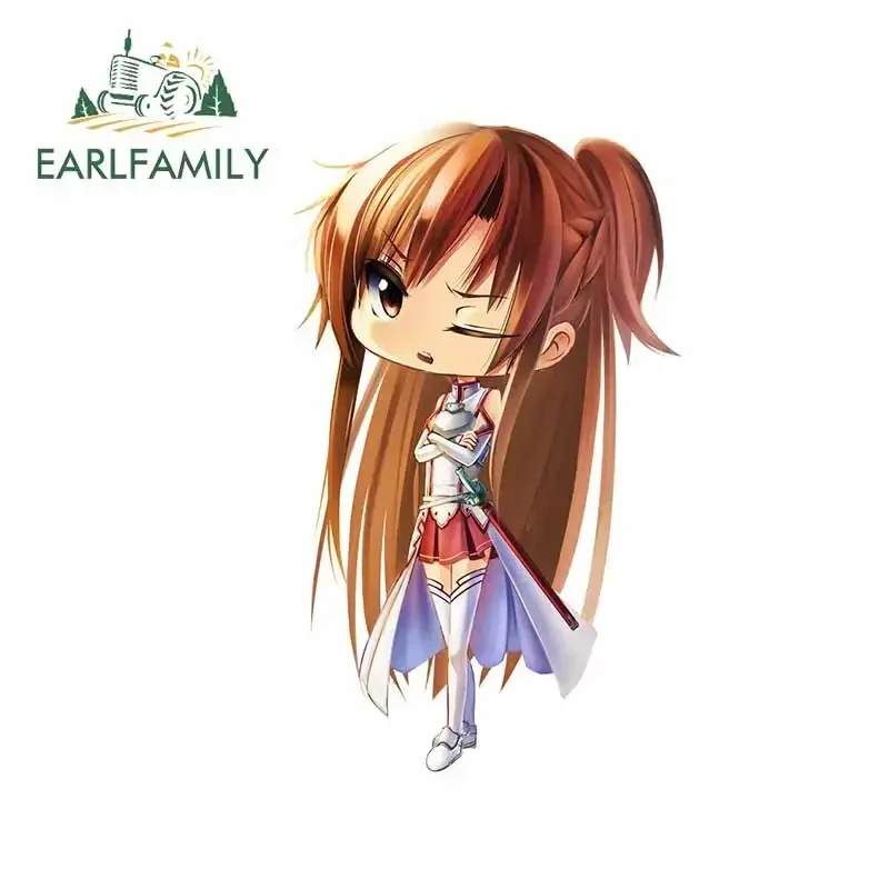 EARLFAMILY 13cm x 8.1cm for Chibi Anime Girl Cute Car Sticker Personality Loli Kawaii Windows Decals Waterproof SUV Decoration