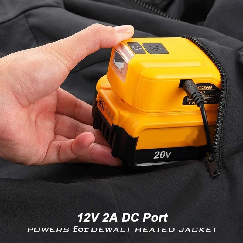 For Dewalt 18V/20V Battery Adapter Converter with USB Type-C Output Port,Portable Power Source Adapter with 140lm LED Work Light