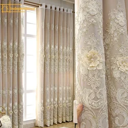 Pantalla de ventana de encaje bordado 3D, cortinas doradas de alta precisión, sala de estar, dormitorio, ventana de Bahía de balcón personalizada, tul blanco