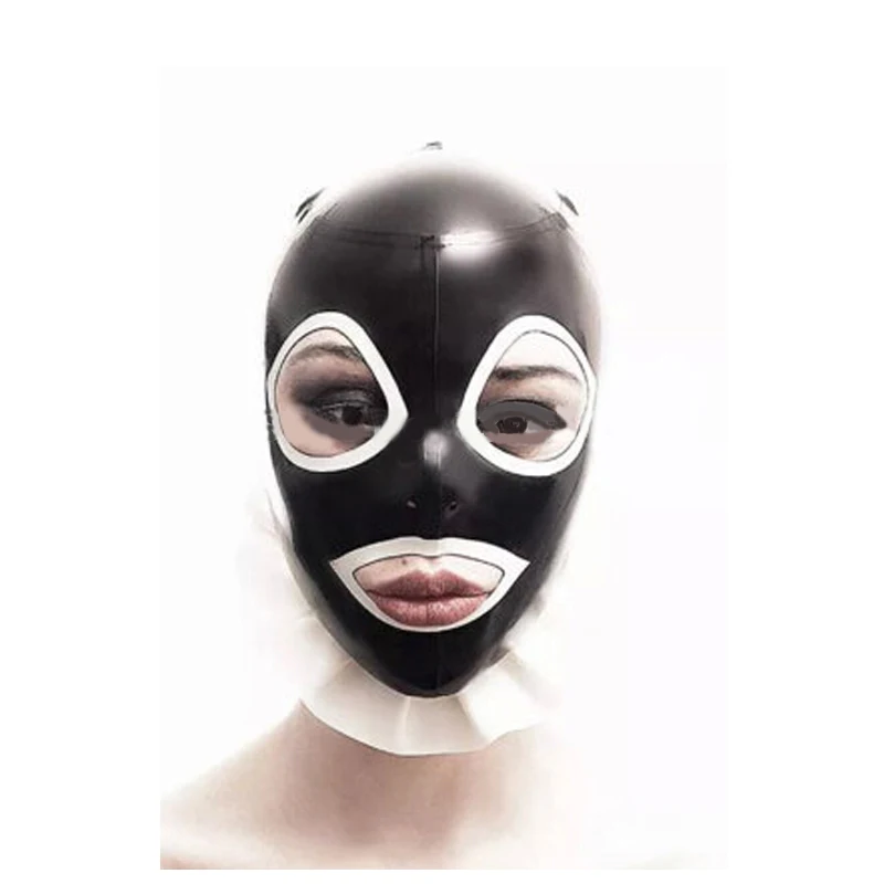 

Handmade Latex Hood Rubber Mask with Neck Ruffled Edge Back Zip RLM248