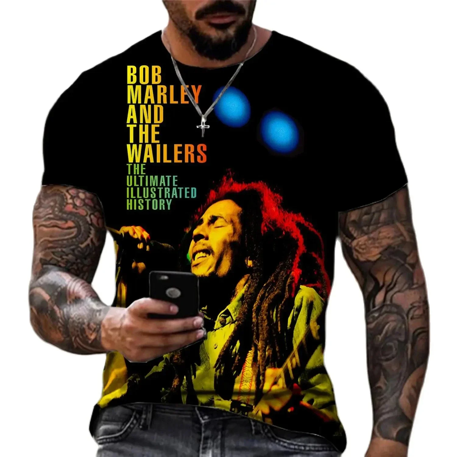 Men's 3Dt T-shirt Rock Bob Marley Hip Hop Rap Harajuku Oversized T-shirt Fashion Trend Street Casual O Neck Short Sleeve Top