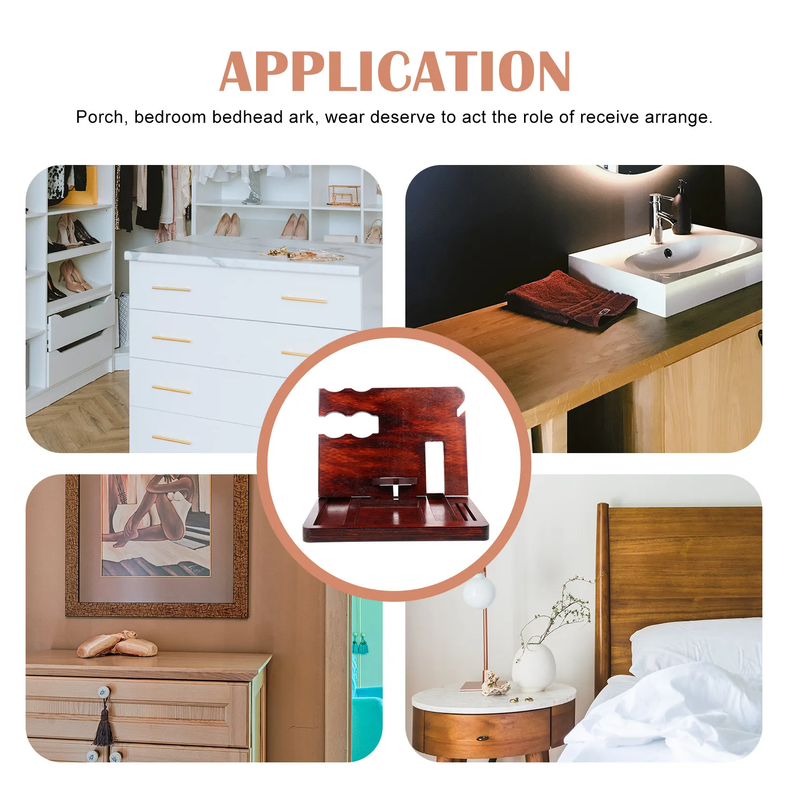 Solid Wood Storage Tray Multi-Functional Desktop Organizer for Phone Watch Wallet Keys Bracelet Holding Station Home Office view 2