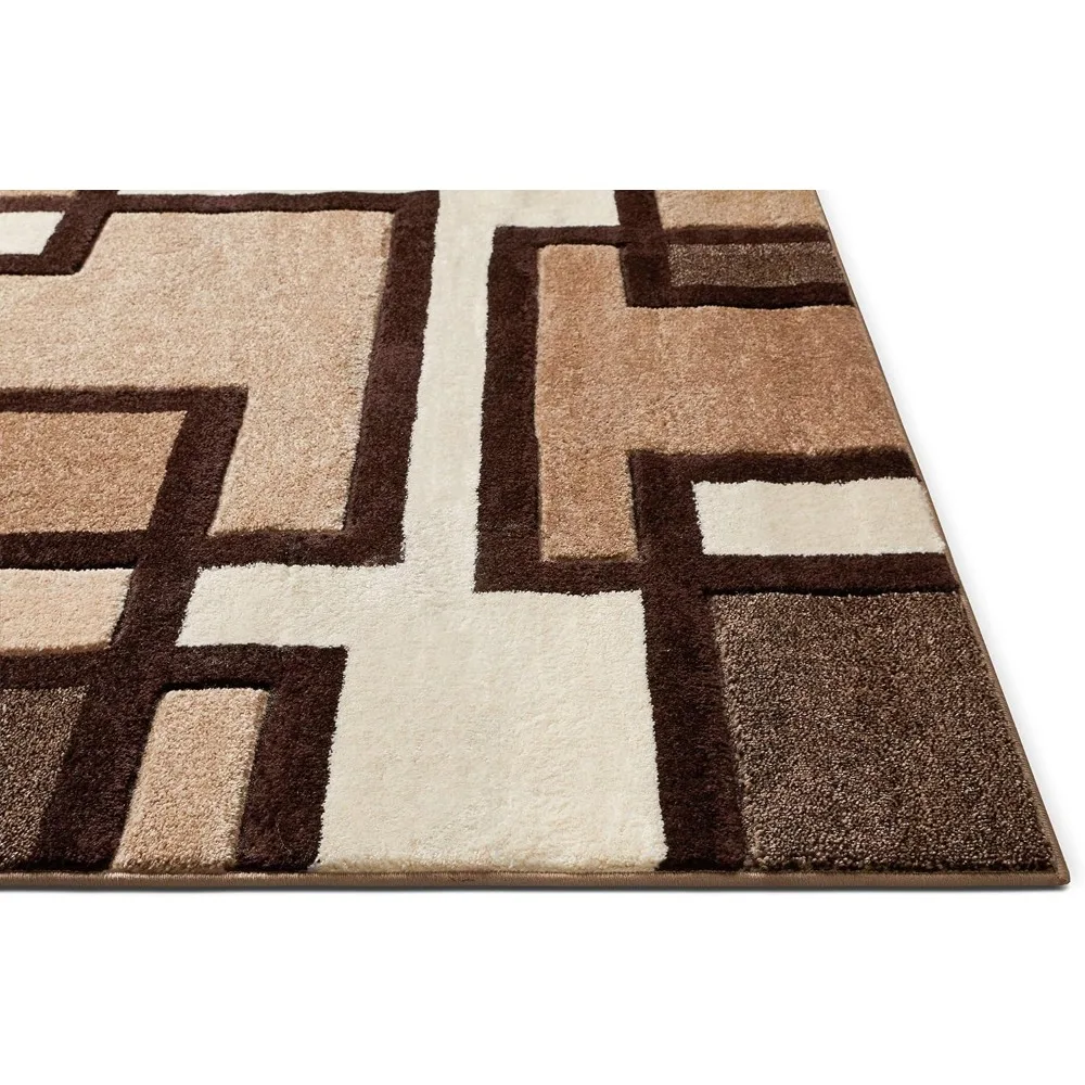 Ruby Geometric 8x10 Area Rug Ivory & Beige Neutral Modern Contemporary Hand Carved Squares Design Perfect
